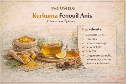Thé Aromatique Kurkuma Fenouil Anis Thé aromatique en vrac (prix au kg)